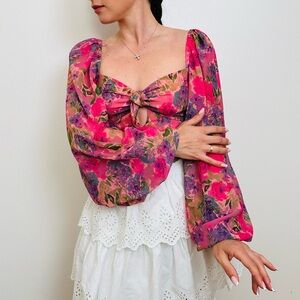 For Love & Lemons Trisha Crop Top Pink Floral